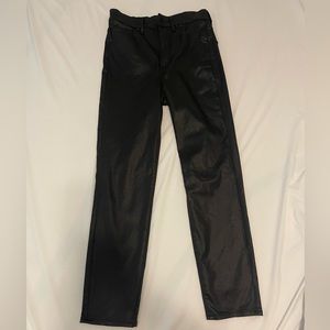 High Waisted Metallic Coated Straight Leg Jeans